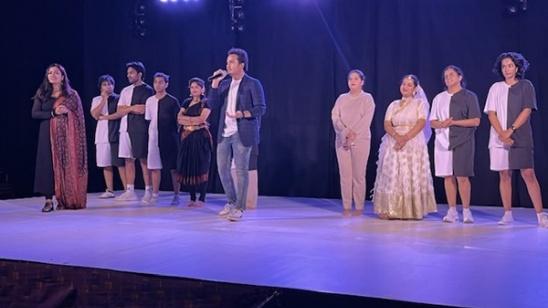 Puneeth JH with the cast of Finding Me after a stage performance