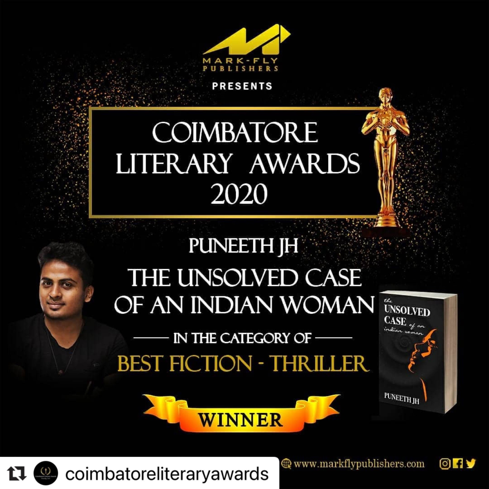 Coimbatore Literary Awards 2020 winner announcement for The Unsolved Case of an Indian Woman